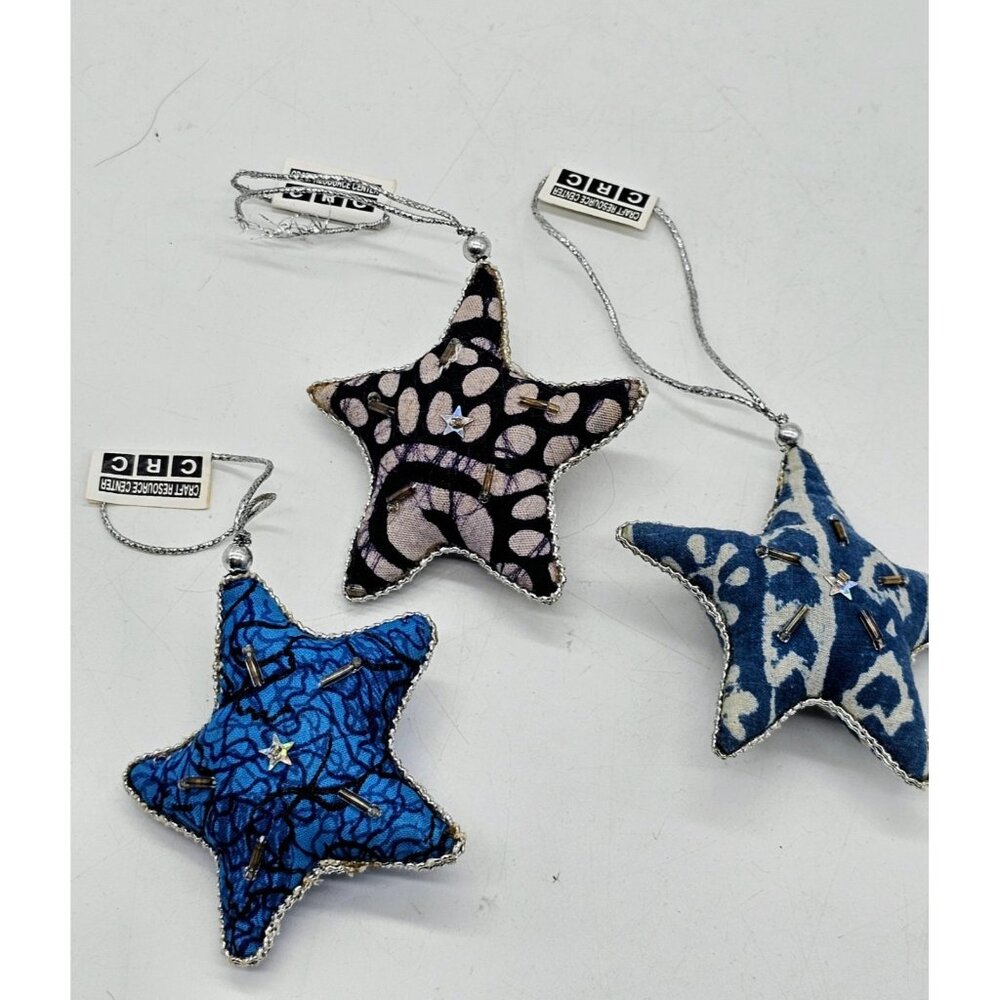 Rustic Primitive Star Shaped Fabric Christmas Tree Ornament Lot Of 3 NWT India
